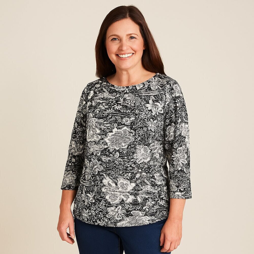 Coldwater Creek Black& White Floral Shirt Size Medium​​​